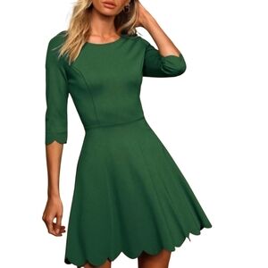 LULUS Skater Dress Womens Small Green Fit and Flare Scoop Neck Party Scallop Hem